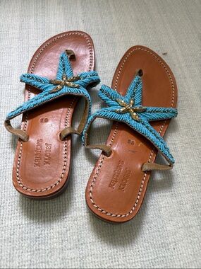 Kristen’s closet all leather Turquoise Beaded Starfish Sandals.